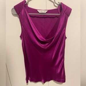 Trina Turk Fuchsia Satin Draped Cowl Neck Blouse